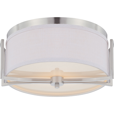Nuvo Lighting 60/4761  Gemini - 2 Light Flush Dome Fixture with Slate Gray Fabric Shade in Brushed Nickel Finish